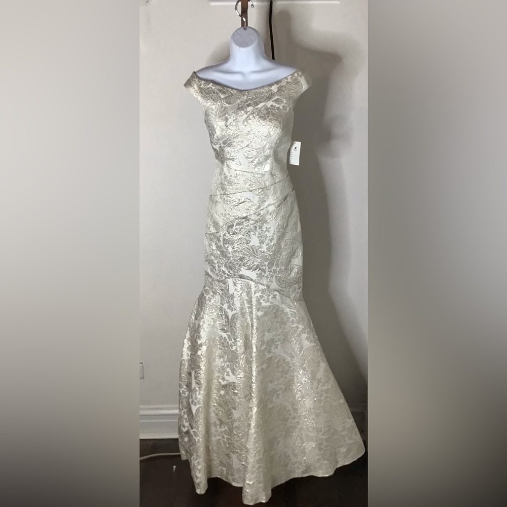 Terani Couture Off-Shoulder Cream Dress